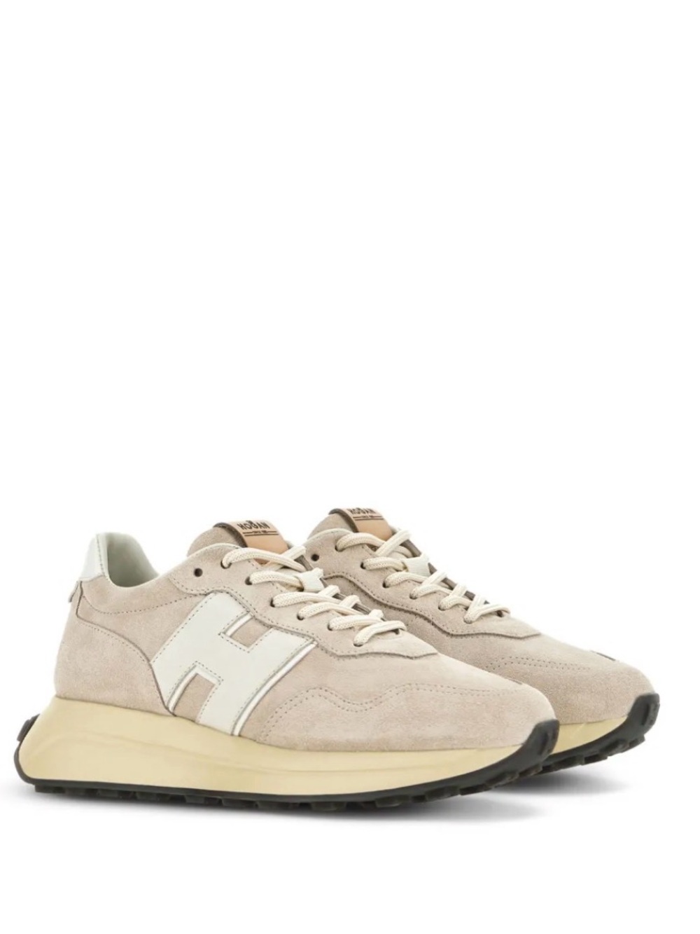 Hogan H641 Beige Suede Sneakers with White 'H' Accent